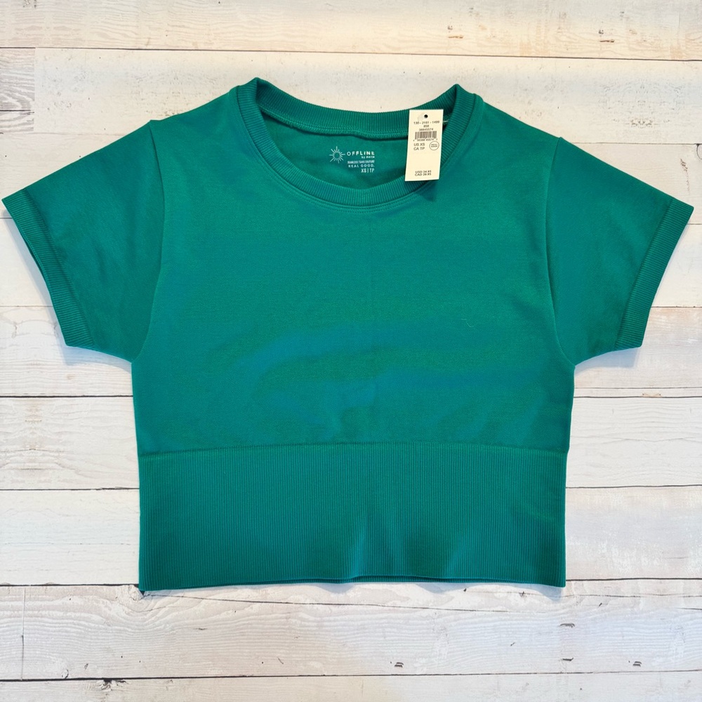 Aerie Offline Green Sidewalk Crop Top Sz XS